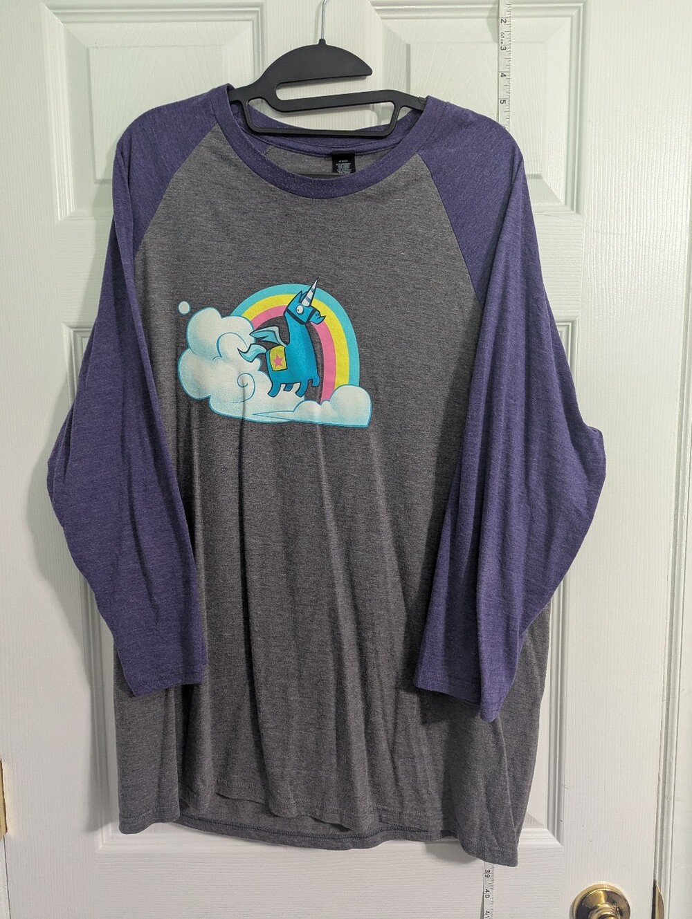 Fortnite Gray and Purple 3/4 Long-Sleeve Raglan Tee with Unicorn Rainbow Graphic